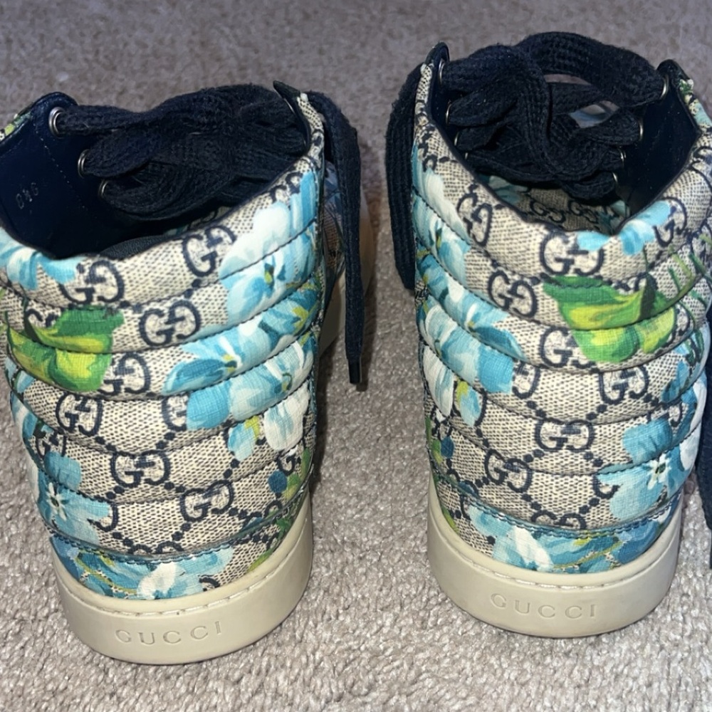 GUCCI SUPREME GG Coated Canvas Blue Bloom HIGH TOP SNEAKERS - Picture 4 of 6